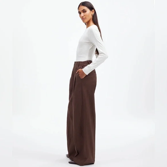 NWT - MADEWELL harlow wide leg pant drapey twill - dark carob - 0P - $118 - Picture 3 of 8